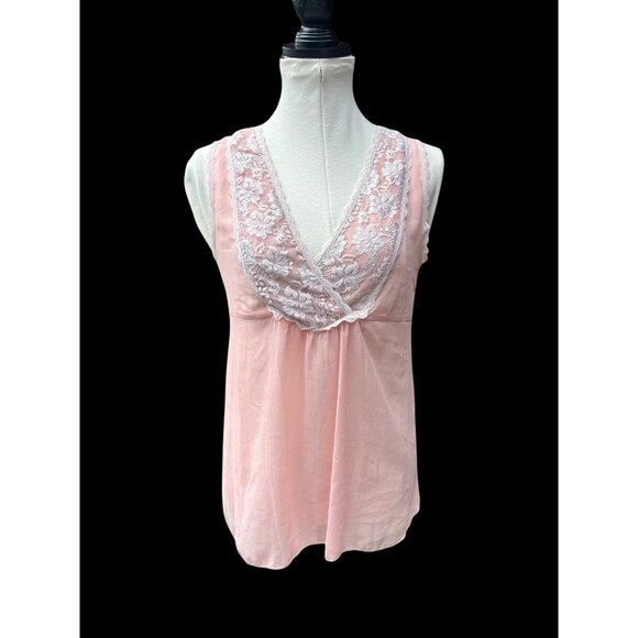 Pink Lace-Trimmed Sleeveless Blouse By Twenty One - Picture 1 of 7